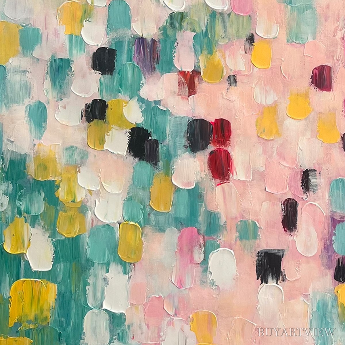 ARTOVITAS Confetti Dream – Abstract Colorful Oil Painting in Pink, Teal, and Gold - image 3