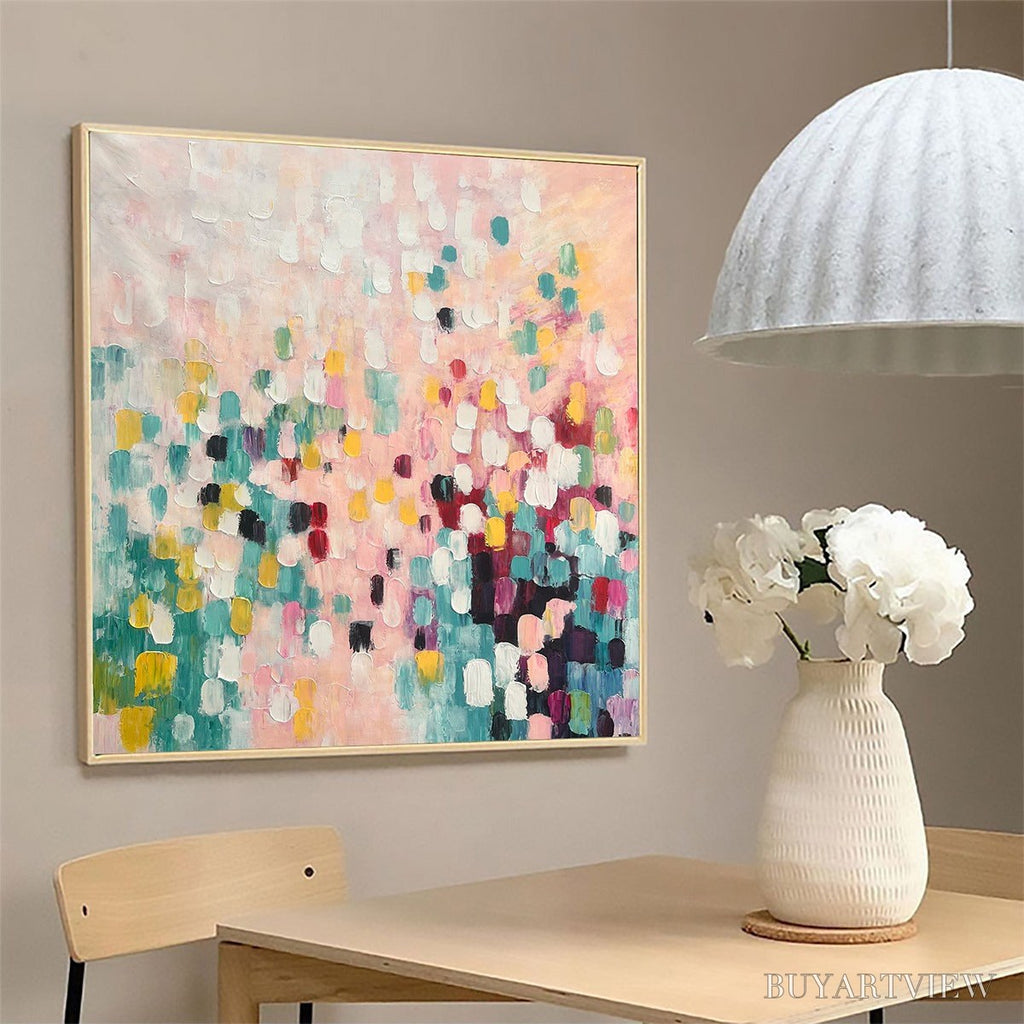 ARTOVITAS Confetti Dream – Abstract Colorful Oil Painting in Pink, Teal, and Gold - image 4