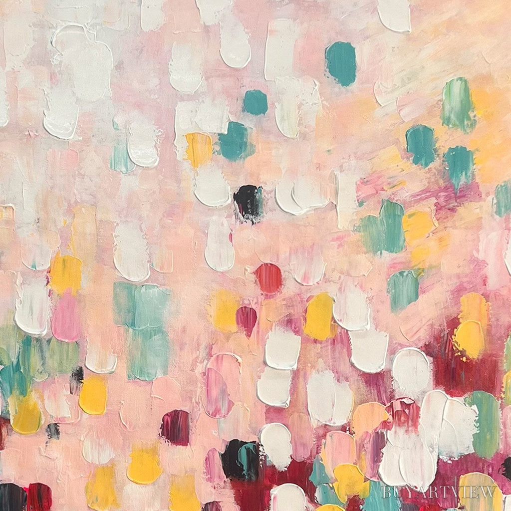 ARTOVITAS Confetti Dream – Abstract Colorful Oil Painting in Pink, Teal, and Gold - image 5