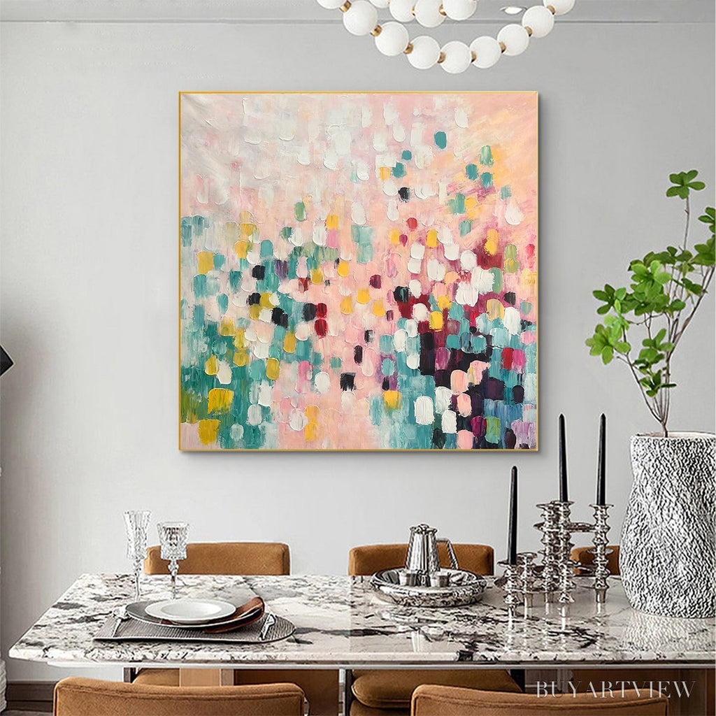 ARTOVITAS Confetti Dream – Abstract Colorful Oil Painting in Pink, Teal, and Gold - image 6