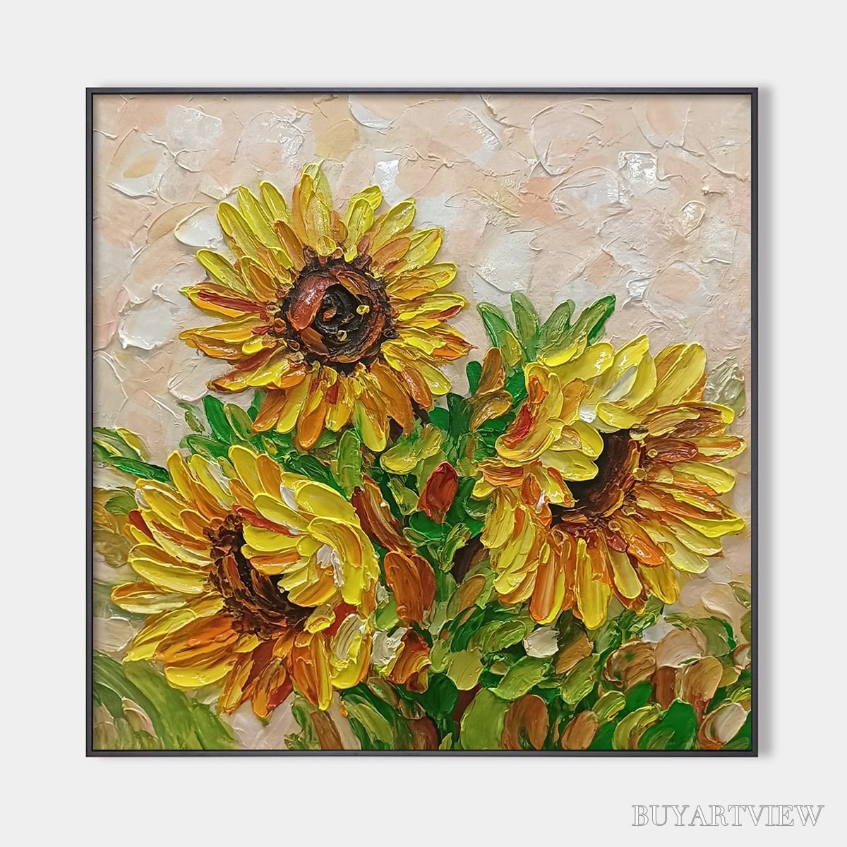 ARTOVITAS Golden Trio – Impasto Sunflower Oil Painting in Vibrant Yellows - image 1