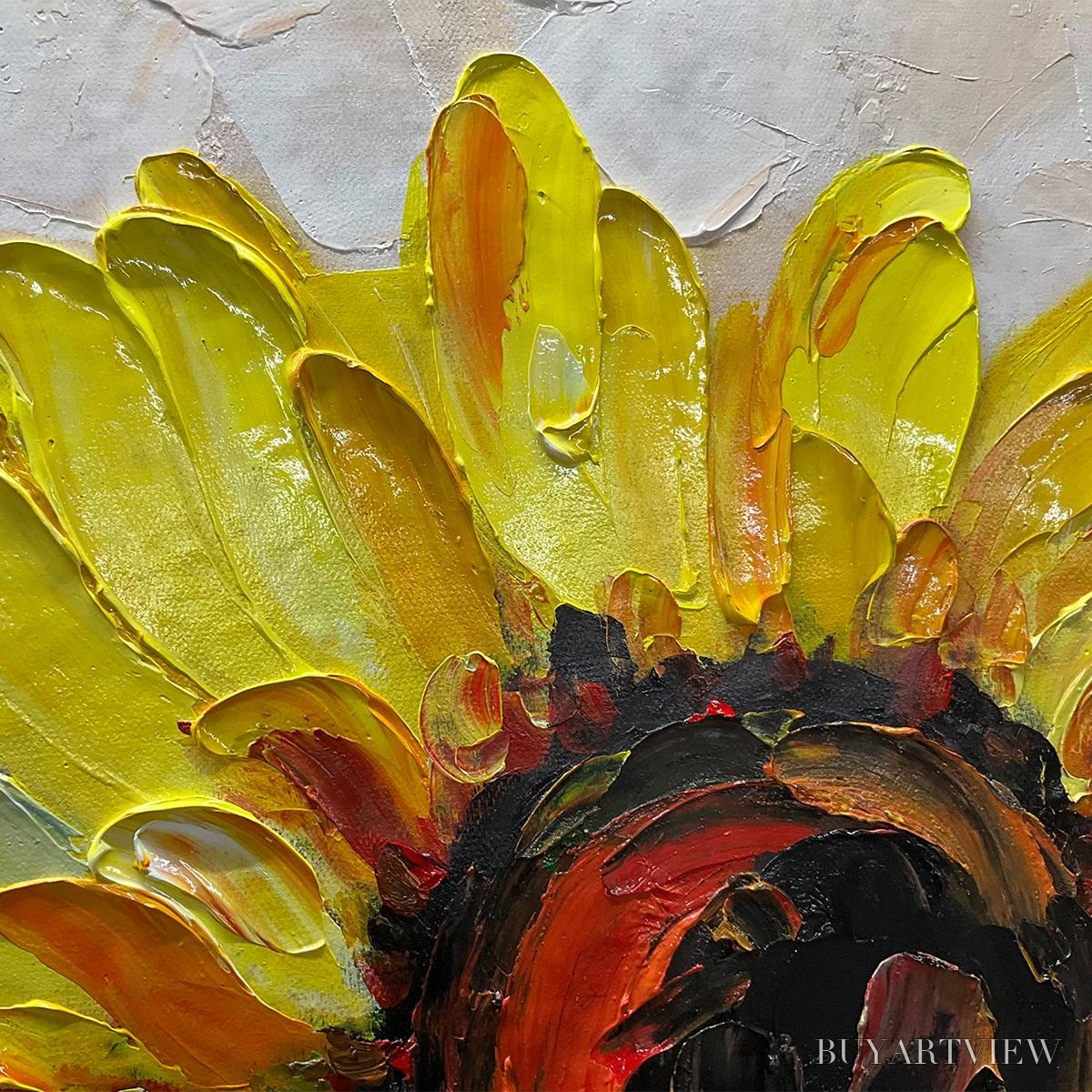 ARTOVITAS Golden Trio – Impasto Sunflower Oil Painting in Vibrant Yellows - image 3