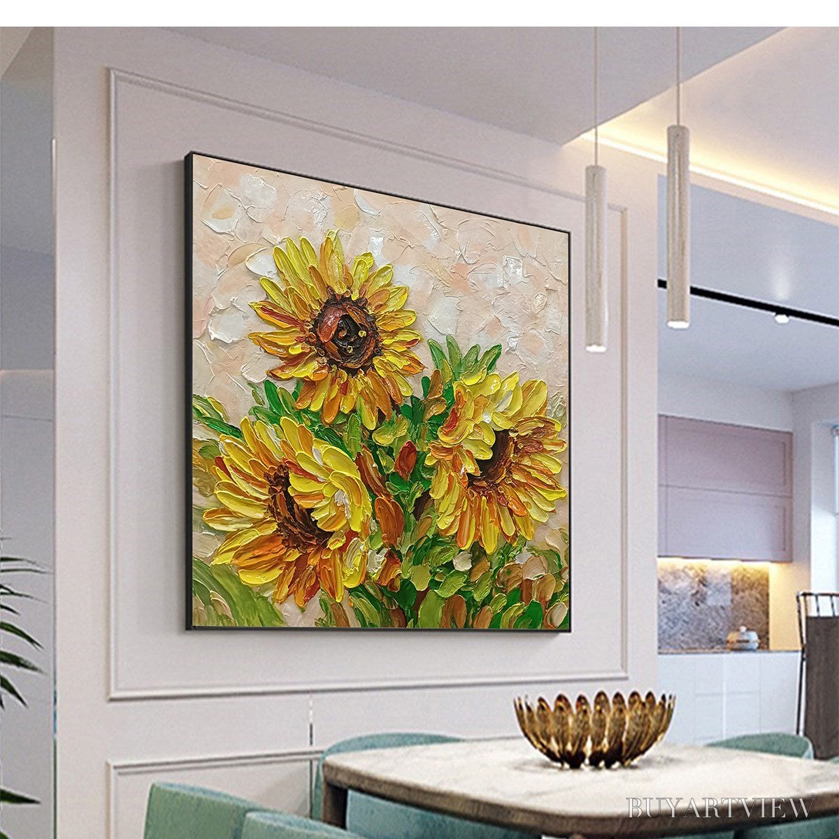 ARTOVITAS Golden Trio – Impasto Sunflower Oil Painting in Vibrant Yellows - image 4