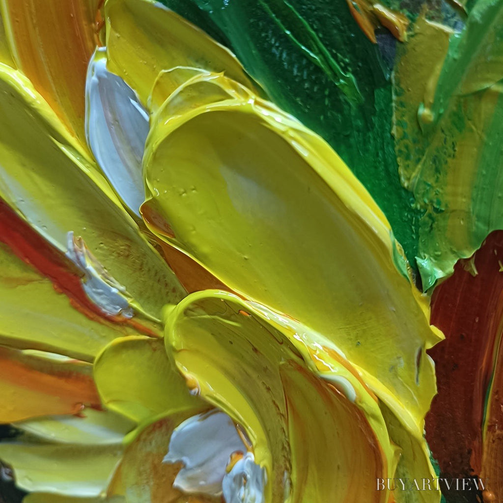 ARTOVITAS Golden Trio – Impasto Sunflower Oil Painting in Vibrant Yellows - image 5