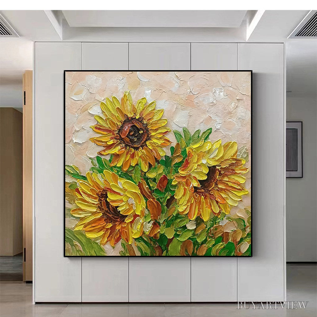 ARTOVITAS Golden Trio – Impasto Sunflower Oil Painting in Vibrant Yellows - image 6