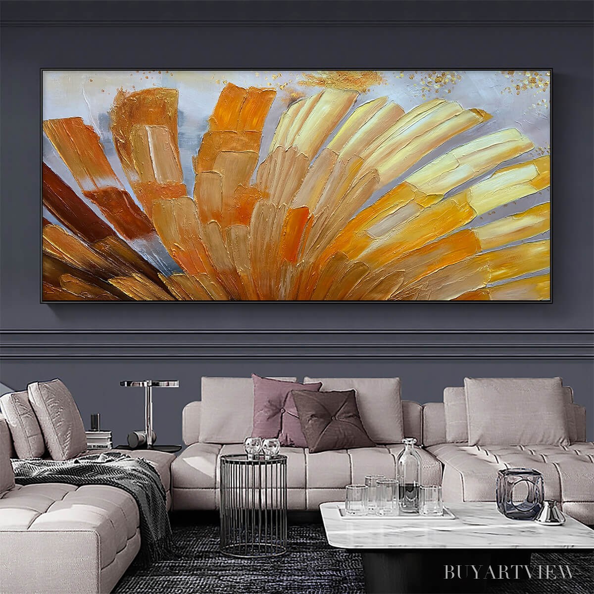 ARTOVITAS Golden Radiance – Abstract Gold Textured Impasto Oil Painting - image 2