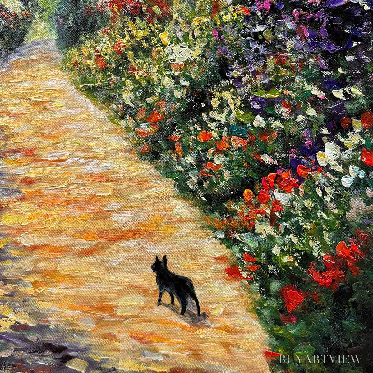 ARTOVITAS Windmill Way – Charming Village Garden Path Oil Painting - image 3