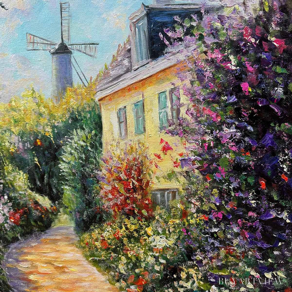 ARTOVITAS Windmill Way – Charming Village Garden Path Oil Painting - image 5