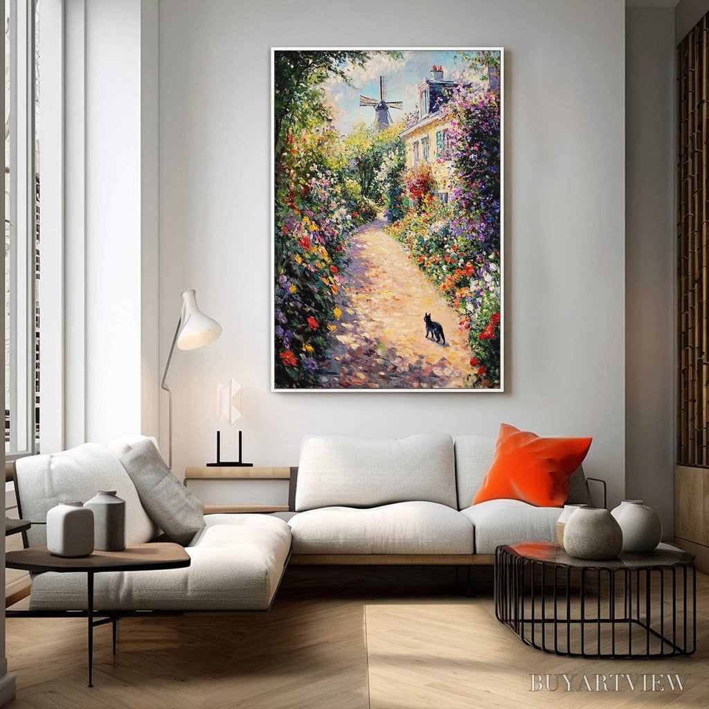ARTOVITAS Windmill Way – Charming Village Garden Path Oil Painting - image 6