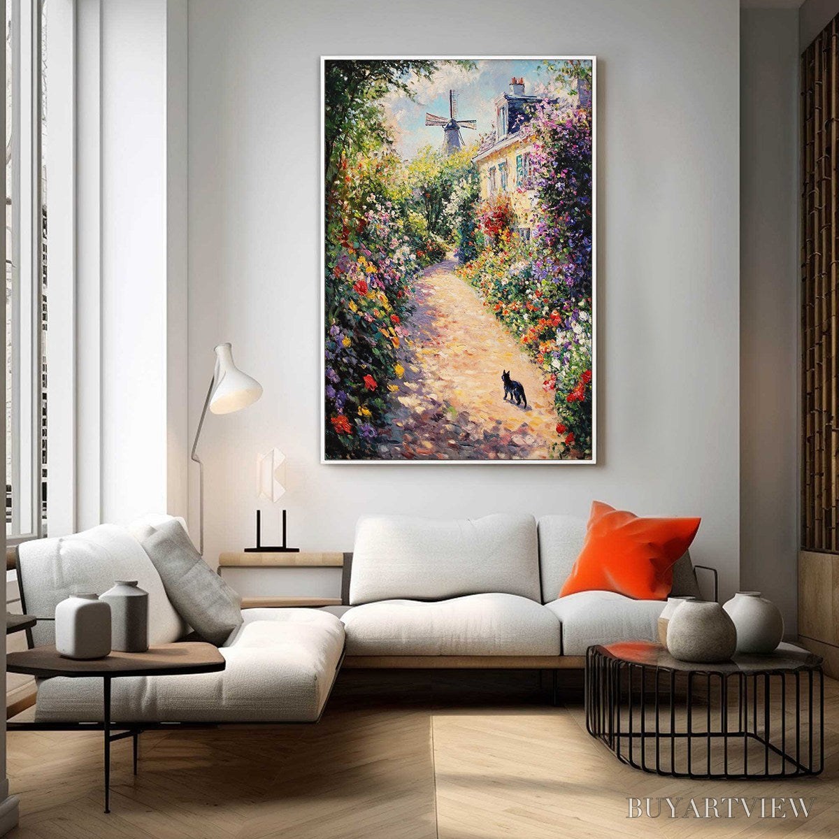 ARTOVITAS Windmill Way – Charming Village Garden Path Oil Painting - image 6