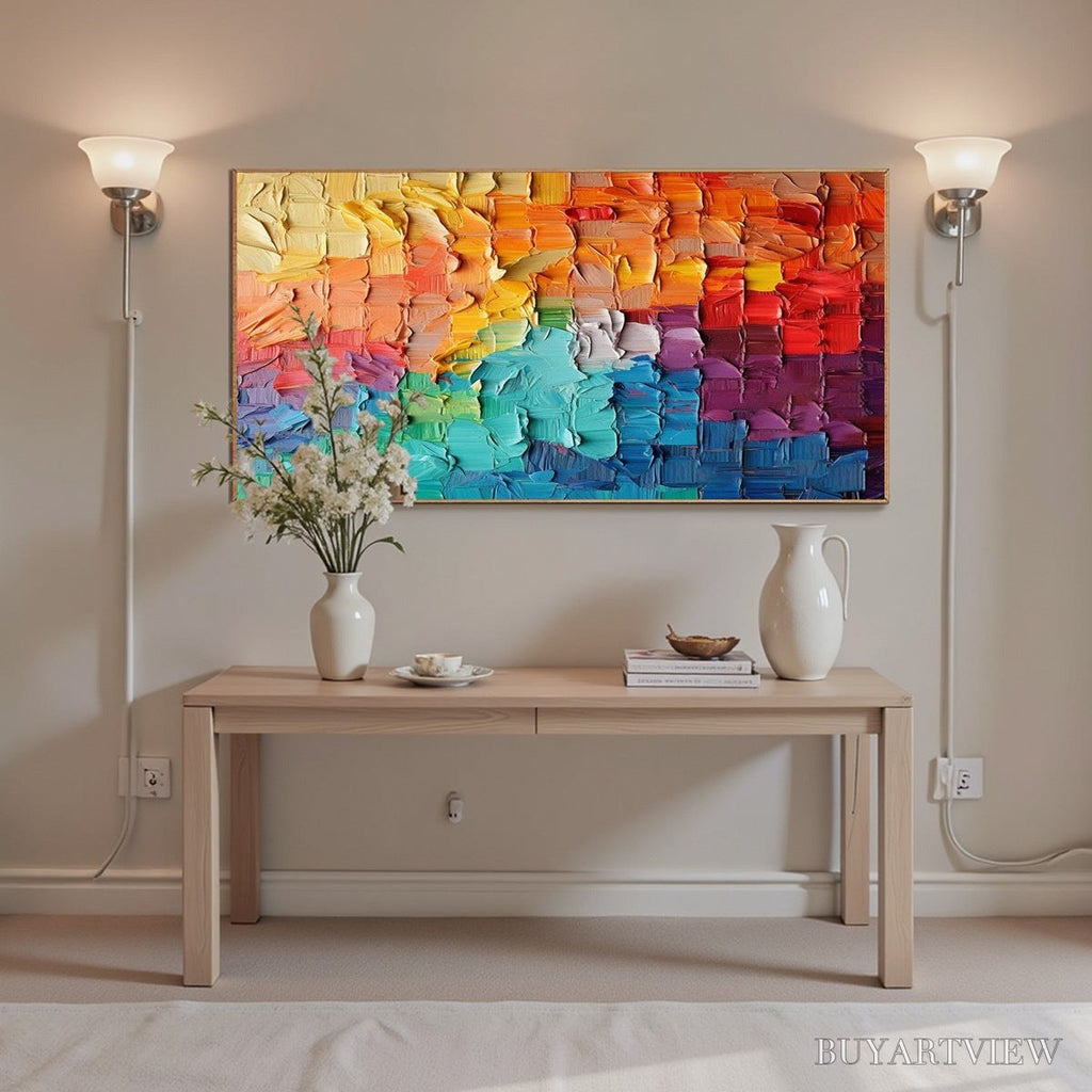 ARTOVITAS Rainbow Harmony – Textured Impasto Abstract Oil Painting - image 5