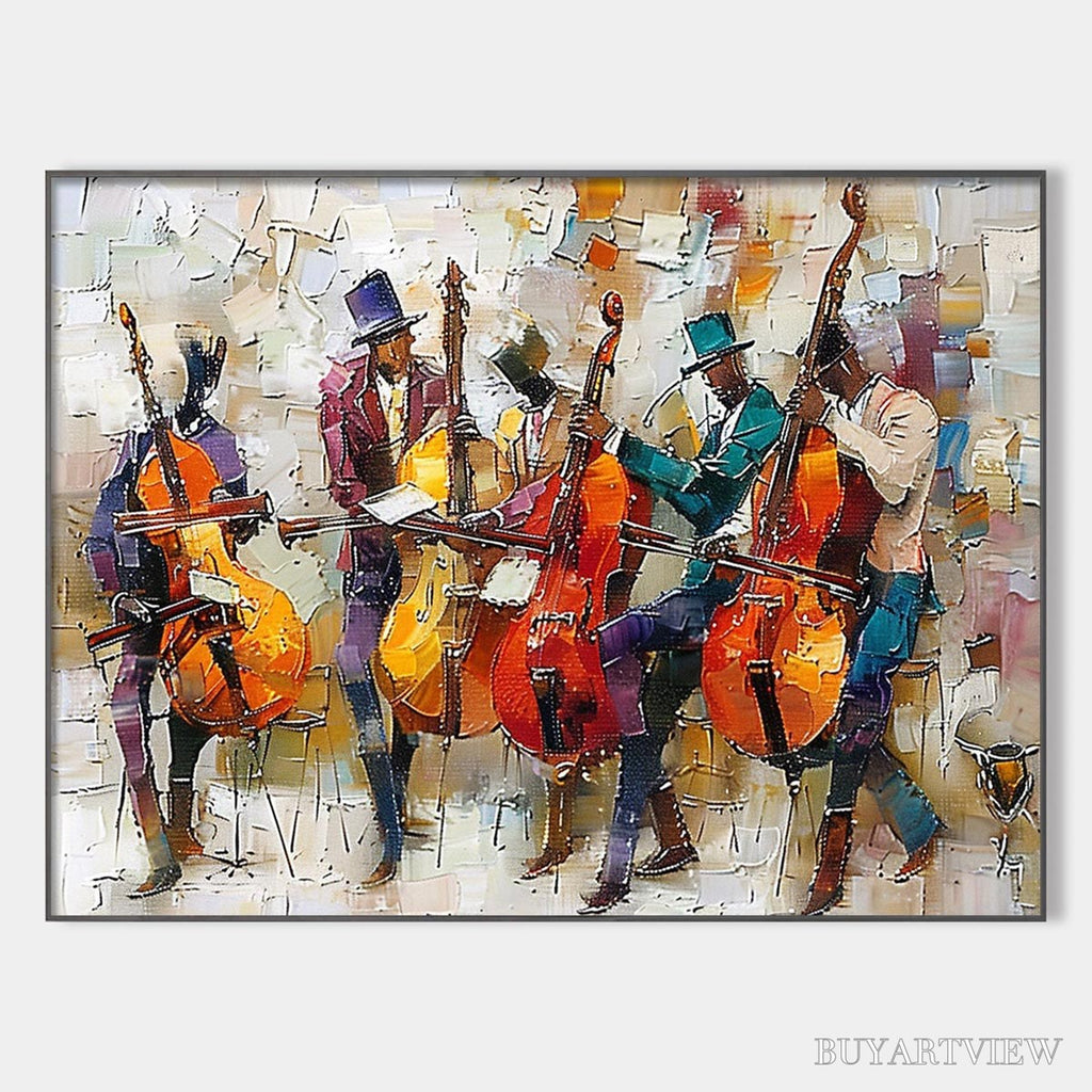 ARTOVITAS Cellos in Harmony – Textured Musicians Oil Painting - image 1