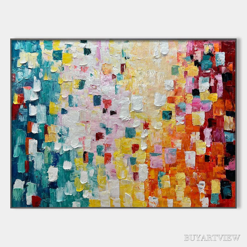 ARTOVITAS Pixel Rainbow – Colorful Abstract Impasto Oil Painting - image 1