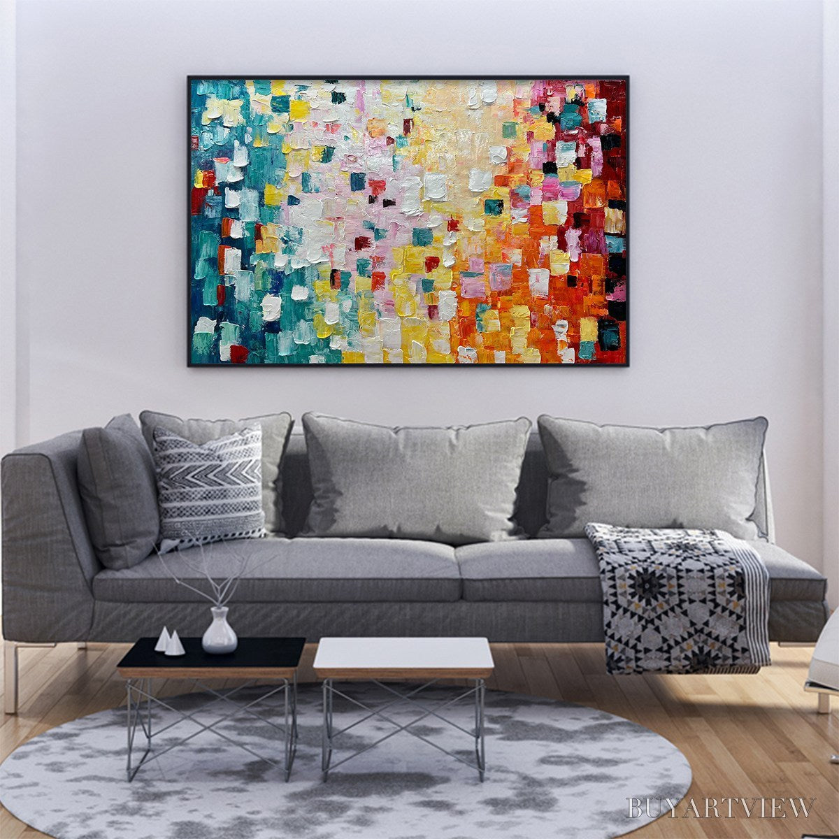 ARTOVITAS Pixel Rainbow – Colorful Abstract Impasto Oil Painting - image 2