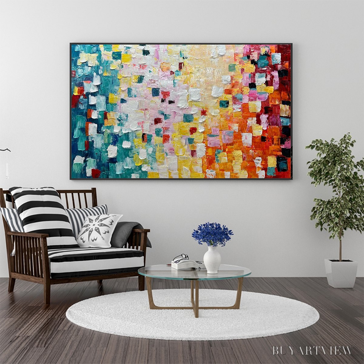ARTOVITAS Pixel Rainbow – Colorful Abstract Impasto Oil Painting - image 6