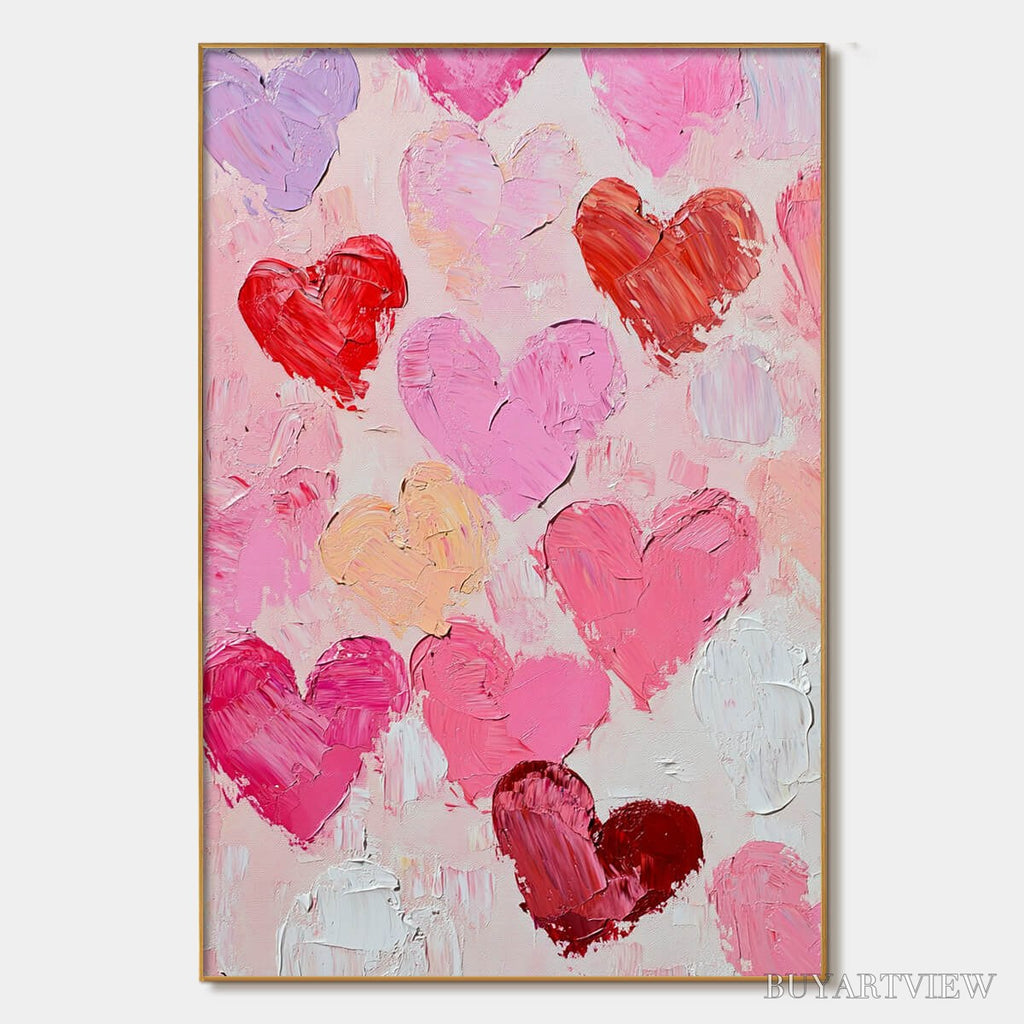 ARTOVITAS Fluttering Hearts – Colorful Impasto Abstract Oil Painting of Hearts - image 1