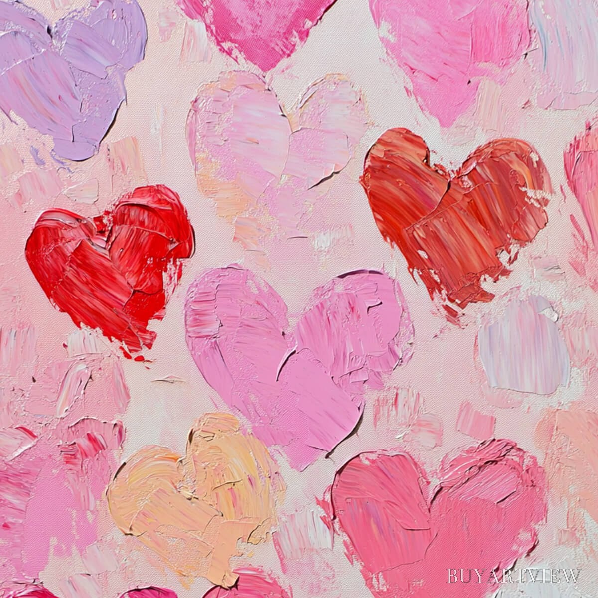 ARTOVITAS Fluttering Hearts – Colorful Impasto Abstract Oil Painting of Hearts - image 3