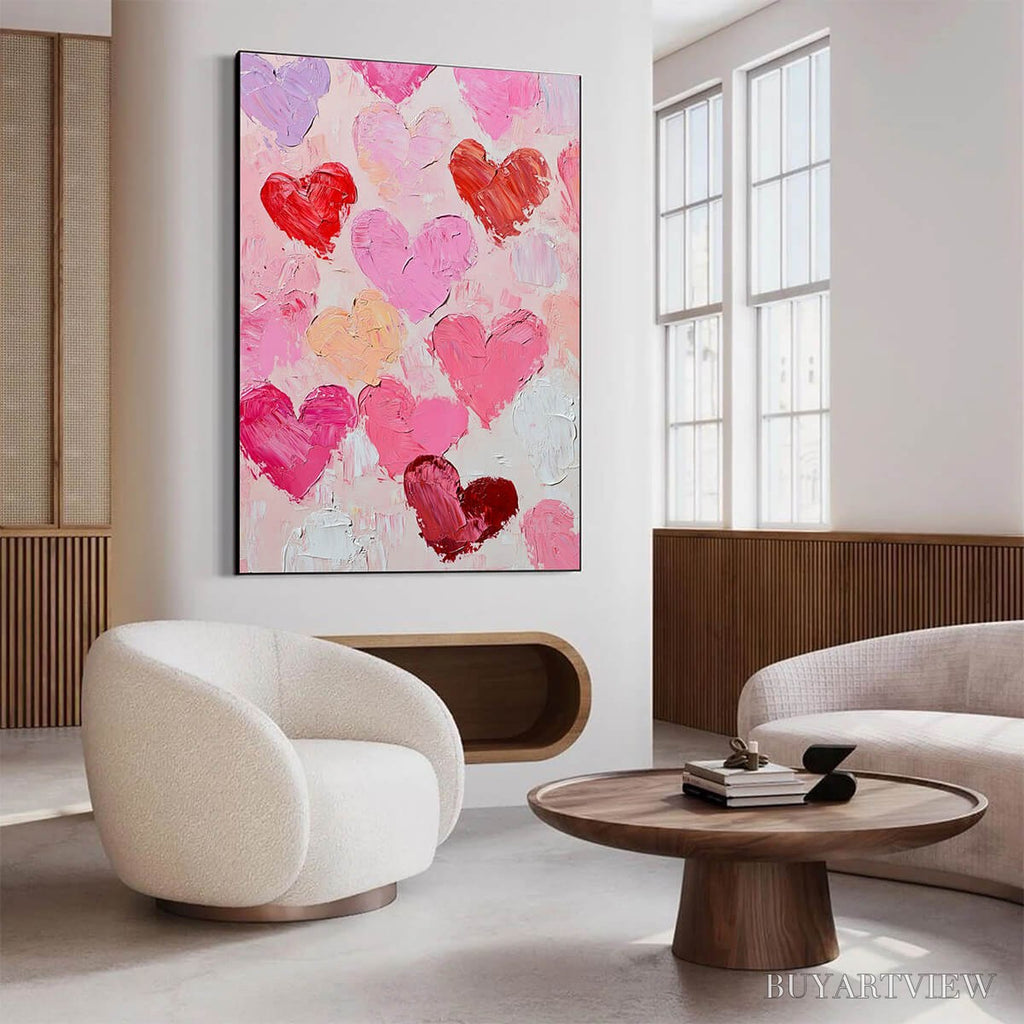 ARTOVITAS Fluttering Hearts – Colorful Impasto Abstract Oil Painting of Hearts - image 4