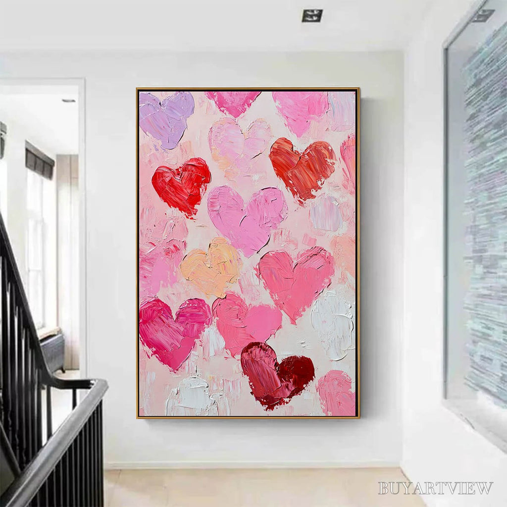 ARTOVITAS Fluttering Hearts – Colorful Impasto Abstract Oil Painting of Hearts - image 5