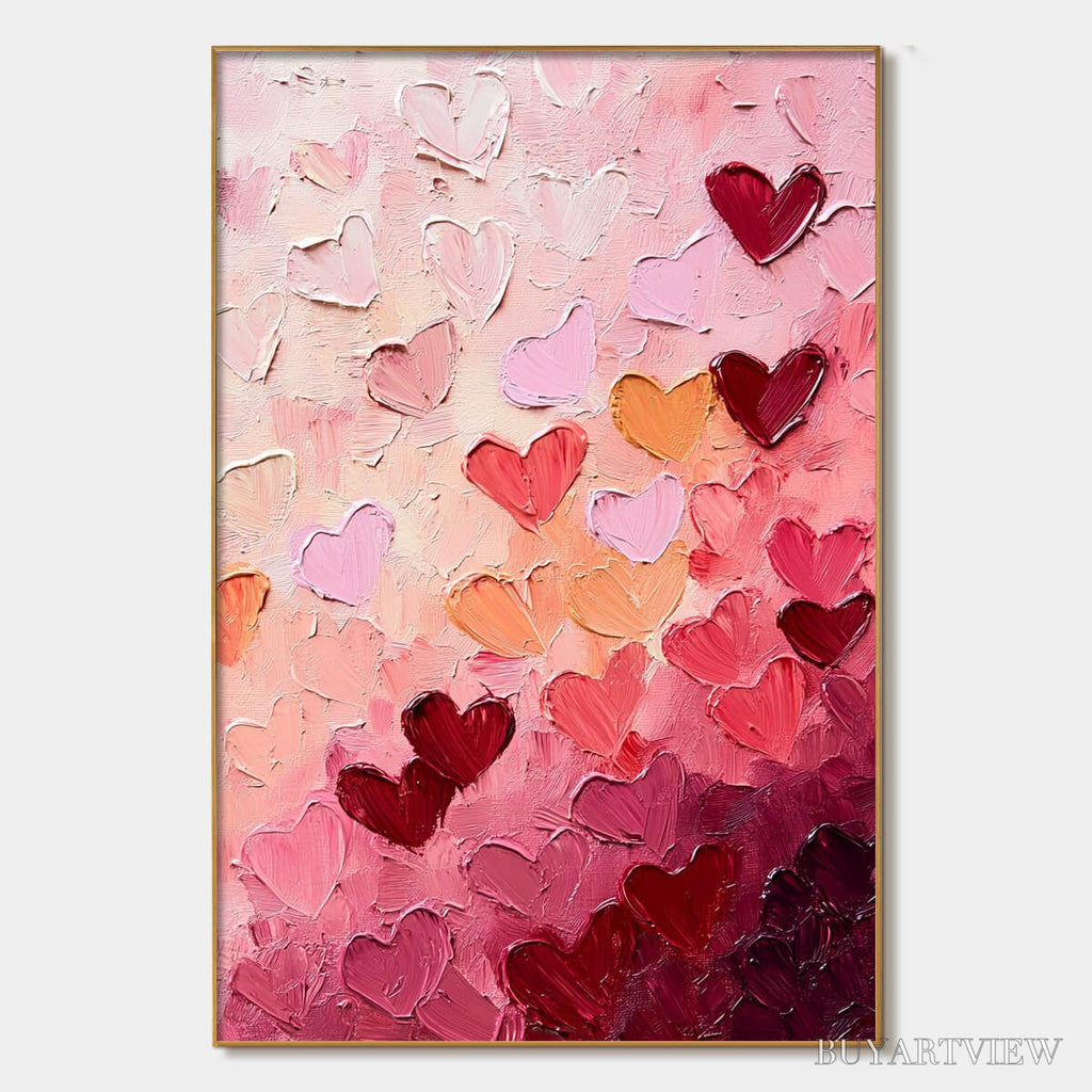 ARTOVITAS Heartscape – Textured Impasto Abstract Oil Painting in Pink and Red - image 1