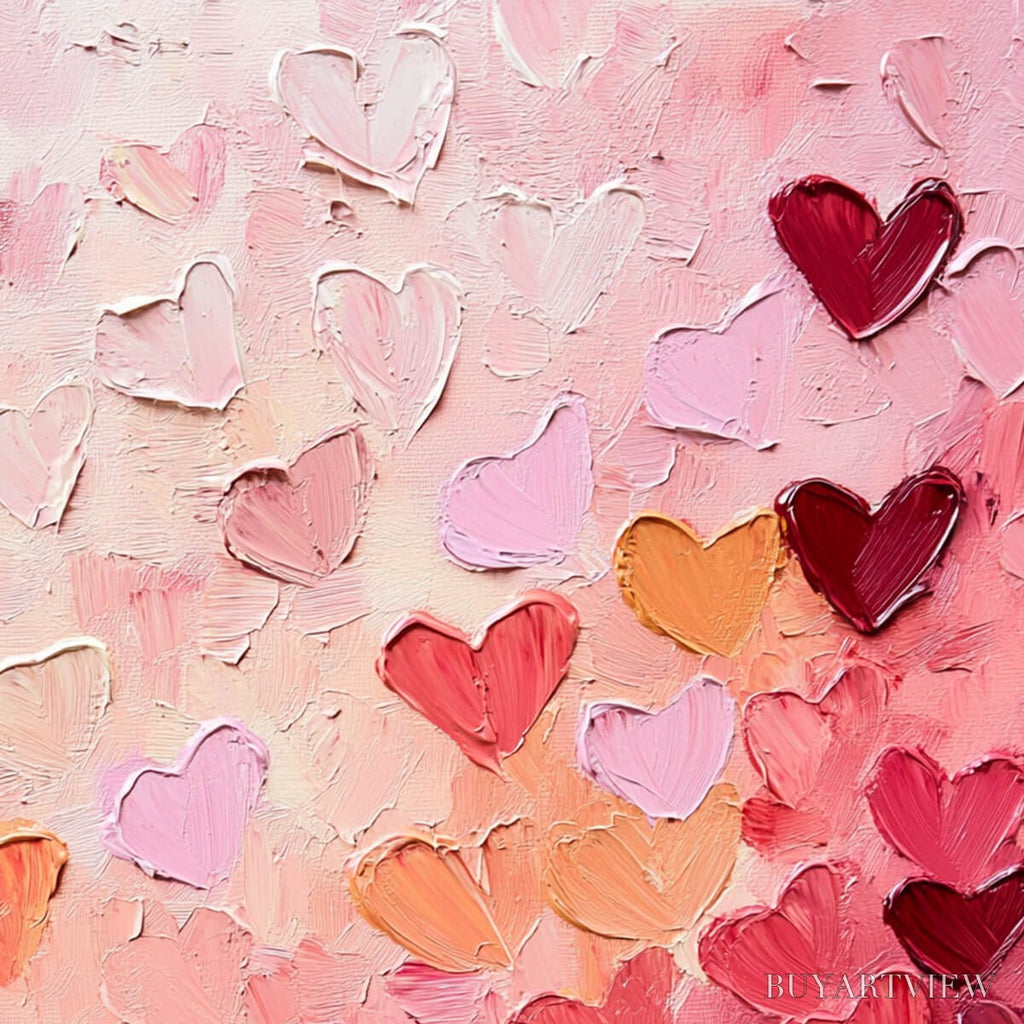 ARTOVITAS Heartscape – Textured Impasto Abstract Oil Painting in Pink and Red - image 3