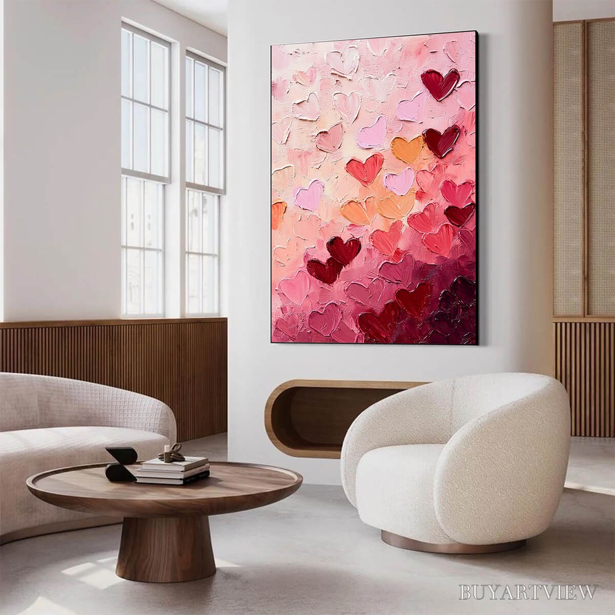 ARTOVITAS Heartscape – Textured Impasto Abstract Oil Painting in Pink and Red - image 4