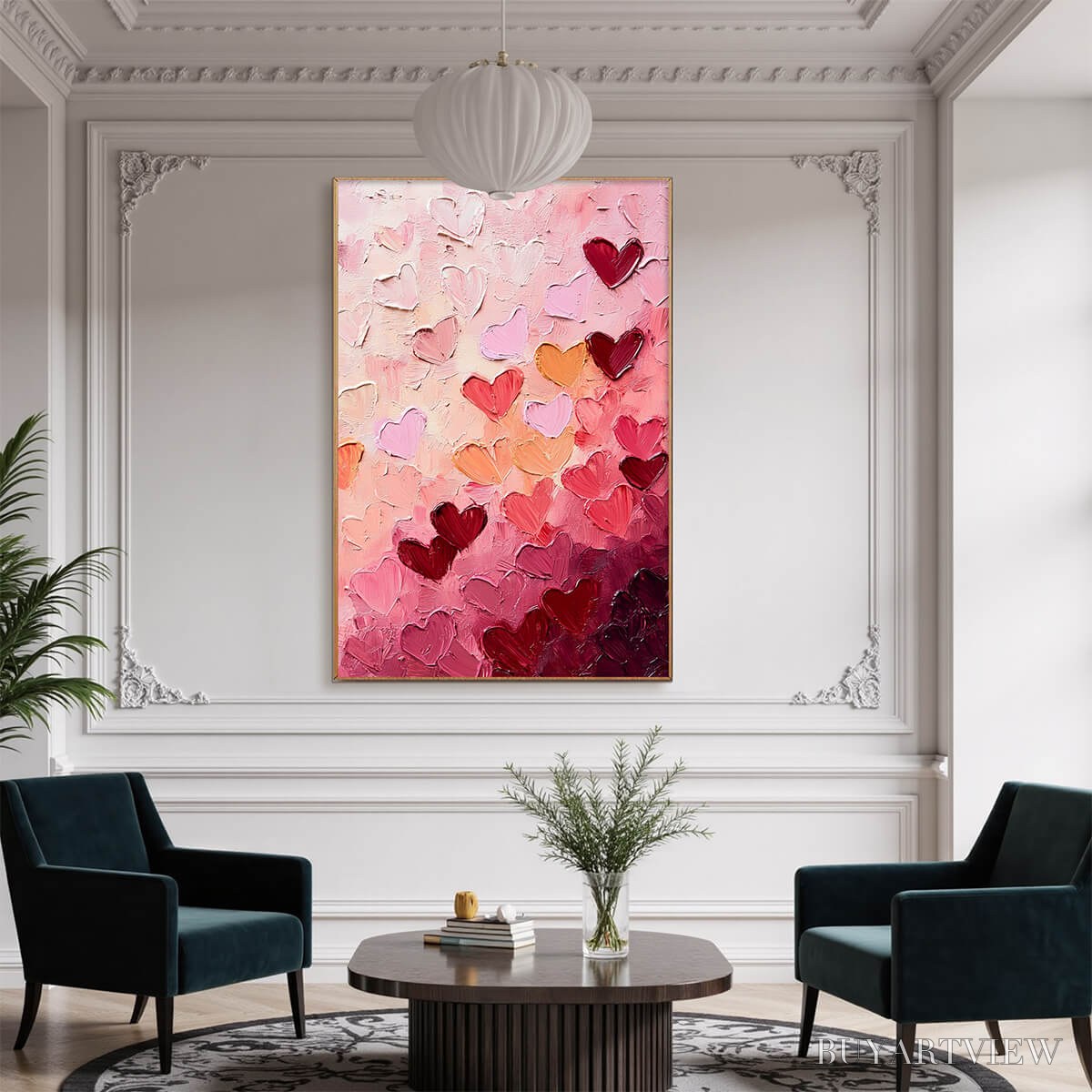 ARTOVITAS Heartscape – Textured Impasto Abstract Oil Painting in Pink and Red - image 6