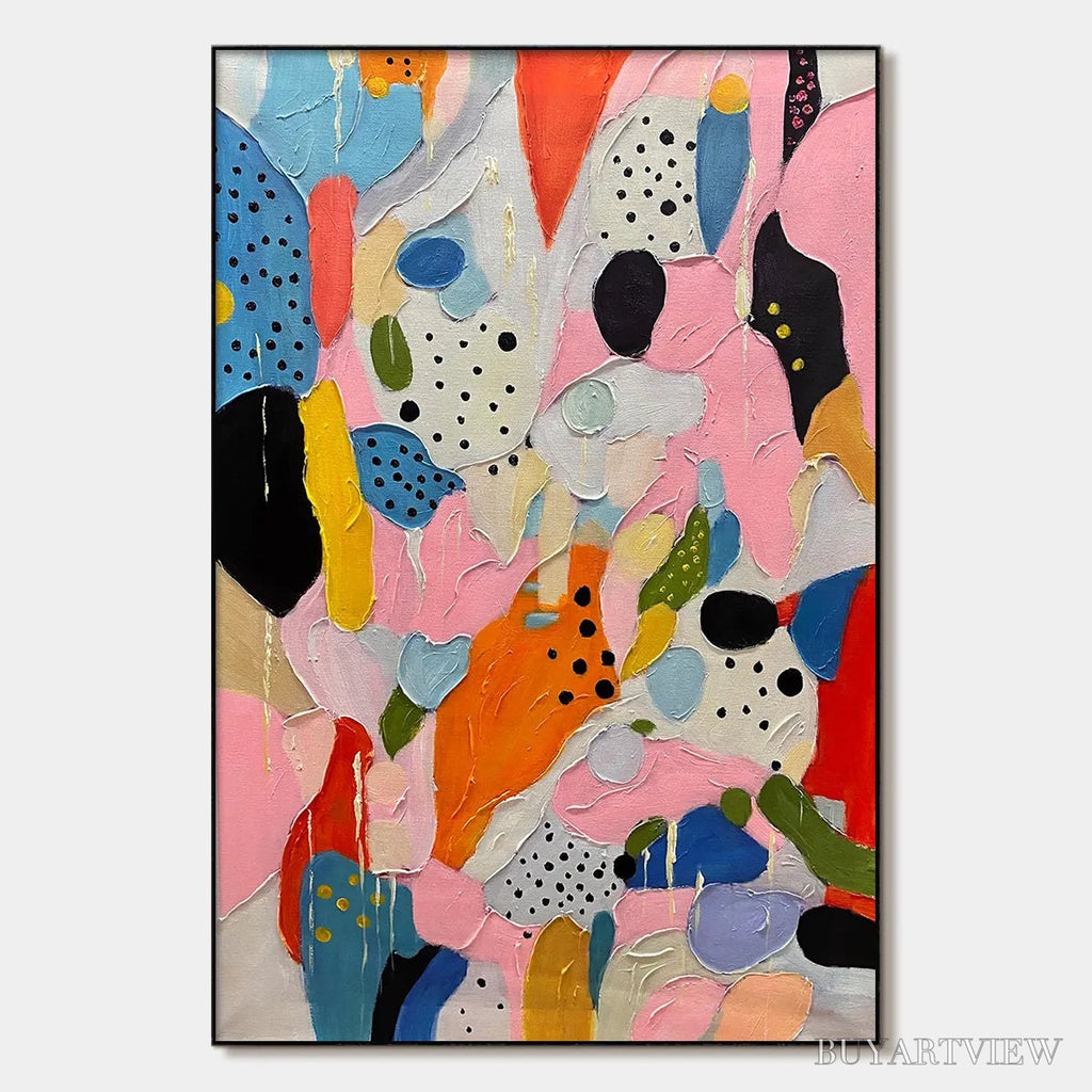 ARTOVITAS Confetti Dreams – Vertical Abstract Painting in Vibrant Pink and Multicolor - image 1