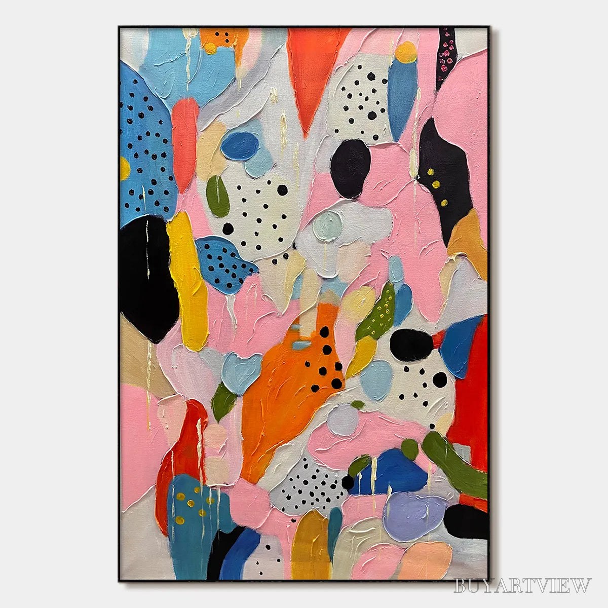ARTOVITAS Confetti Dreams – Vertical Abstract Painting in Vibrant Pink and Multicolor - image 1
