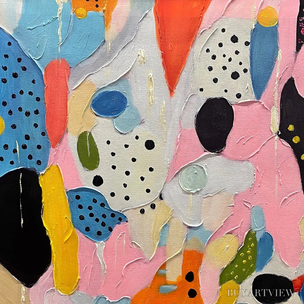 ARTOVITAS Confetti Dreams – Vertical Abstract Painting in Vibrant Pink and Multicolor - image 3