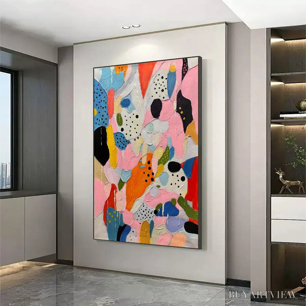 ARTOVITAS Confetti Dreams – Vertical Abstract Painting in Vibrant Pink and Multicolor - image 4