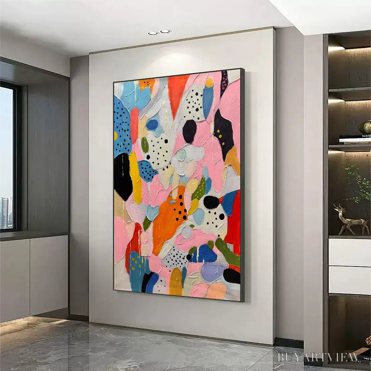 ARTOVITAS Confetti Dreams – Vertical Abstract Painting in Vibrant Pink and Multicolor - image 4