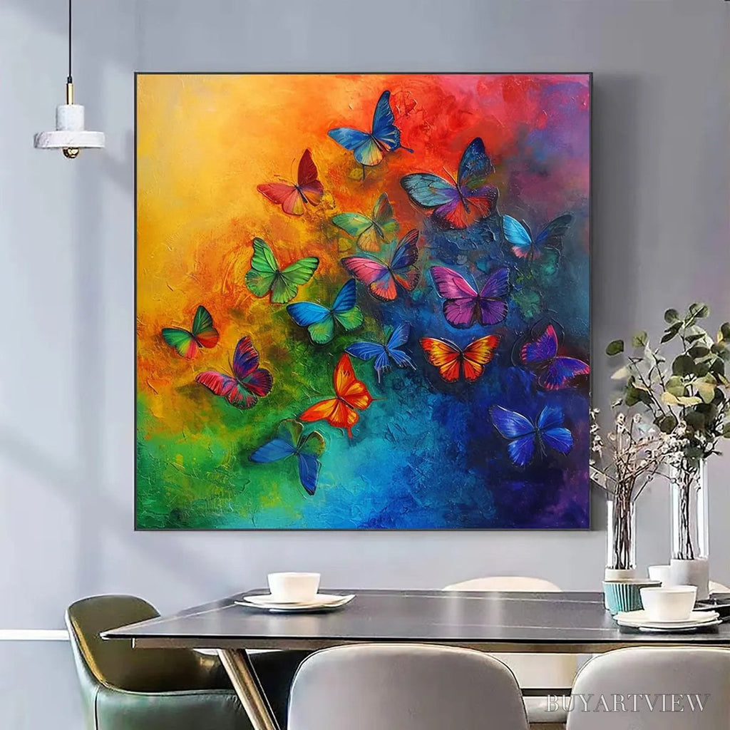 ARTOVITAS Butterfly Rainbow – Square Colorful Butterfly Oil Painting on Canvas - image 2