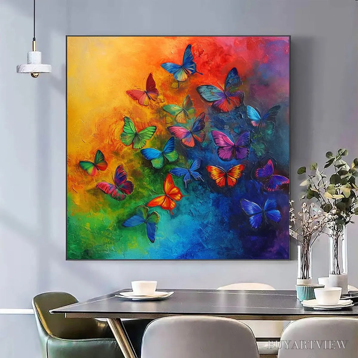 ARTOVITAS Butterfly Rainbow – Square Colorful Butterfly Oil Painting on Canvas - image 2
