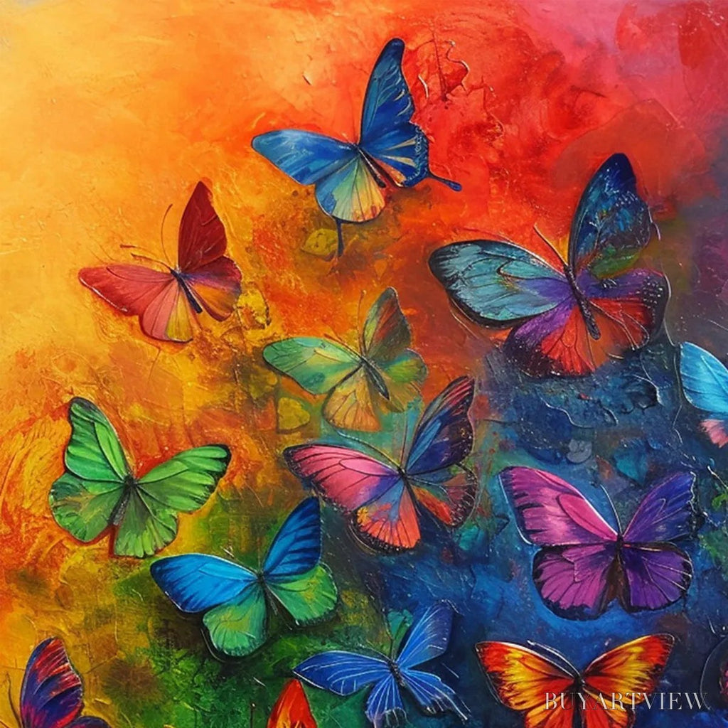 ARTOVITAS Butterfly Rainbow – Square Colorful Butterfly Oil Painting on Canvas - image 3
