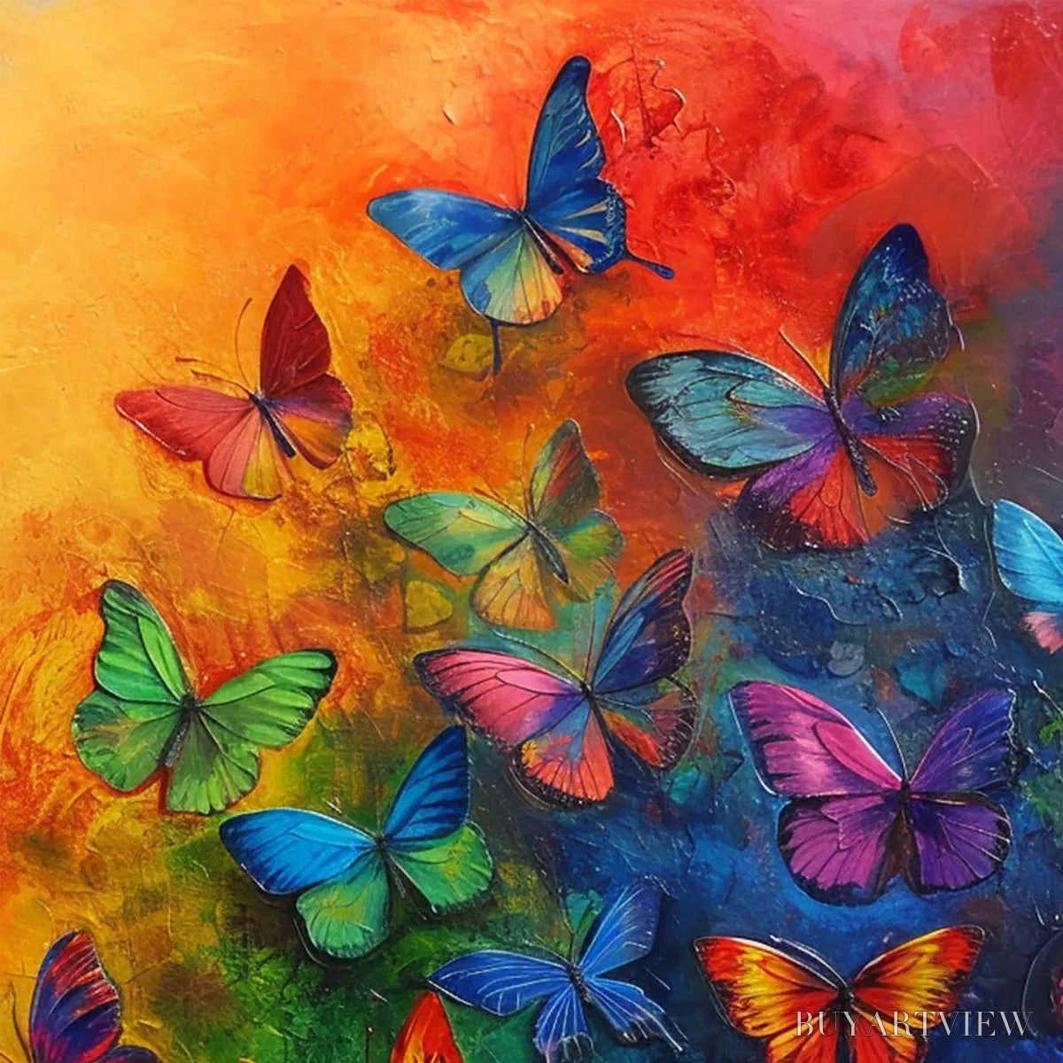 ARTOVITAS Butterfly Rainbow – Square Colorful Butterfly Oil Painting on Canvas - image 3