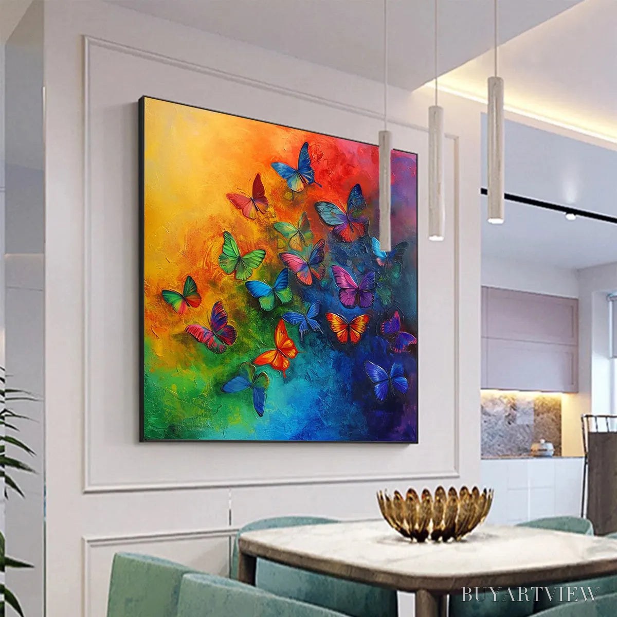 ARTOVITAS Butterfly Rainbow – Square Colorful Butterfly Oil Painting on Canvas - image 4