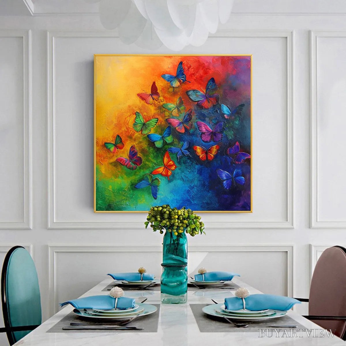 ARTOVITAS Butterfly Rainbow – Square Colorful Butterfly Oil Painting on Canvas - image 5