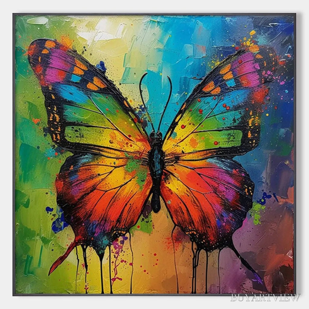 ARTOVITAS Iridescent Wings – Square Colorful Butterfly Oil Painting on Canvas - image 1