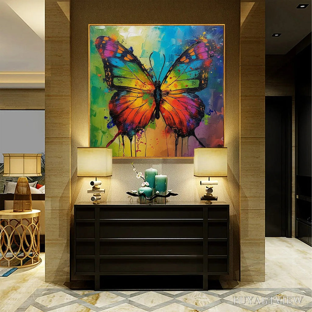 ARTOVITAS Iridescent Wings – Square Colorful Butterfly Oil Painting on Canvas - image 2