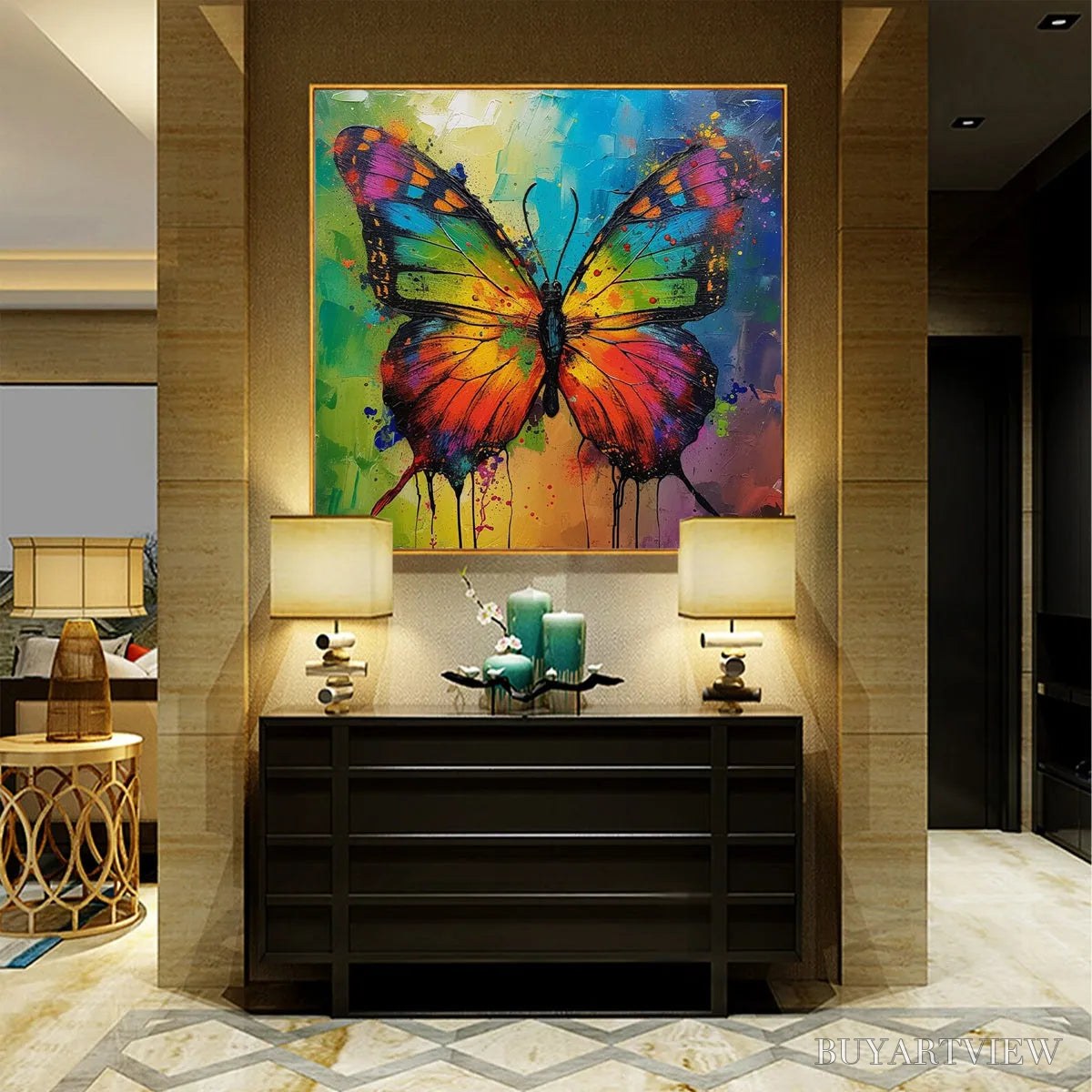 ARTOVITAS Iridescent Wings – Square Colorful Butterfly Oil Painting on Canvas - image 2