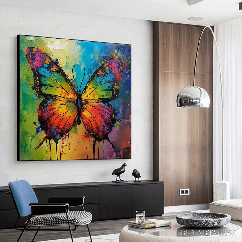ARTOVITAS Iridescent Wings – Square Colorful Butterfly Oil Painting on Canvas - image 3