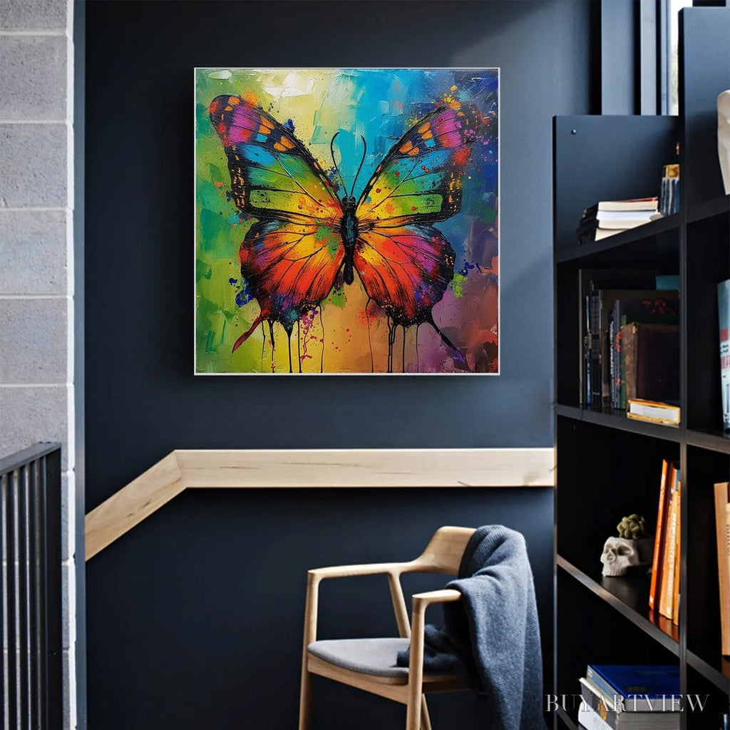 ARTOVITAS Iridescent Wings – Square Colorful Butterfly Oil Painting on Canvas - image 4