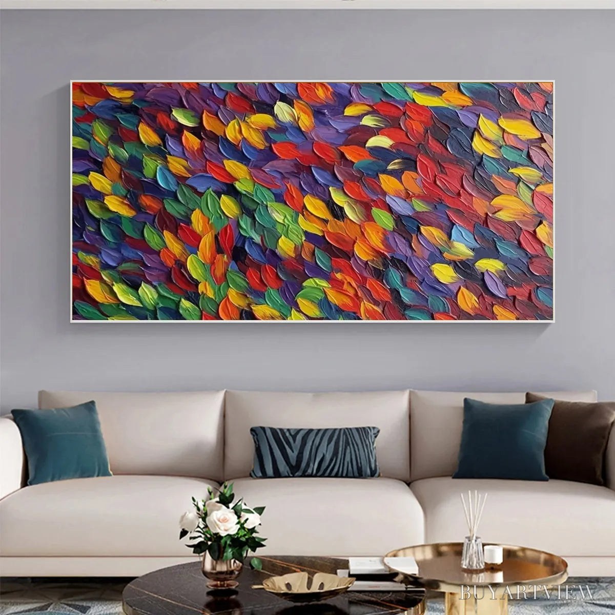 ARTOVITAS Spectrum Rain – Colorful Abstract Impasto Oil Painting on Canvas - image 2