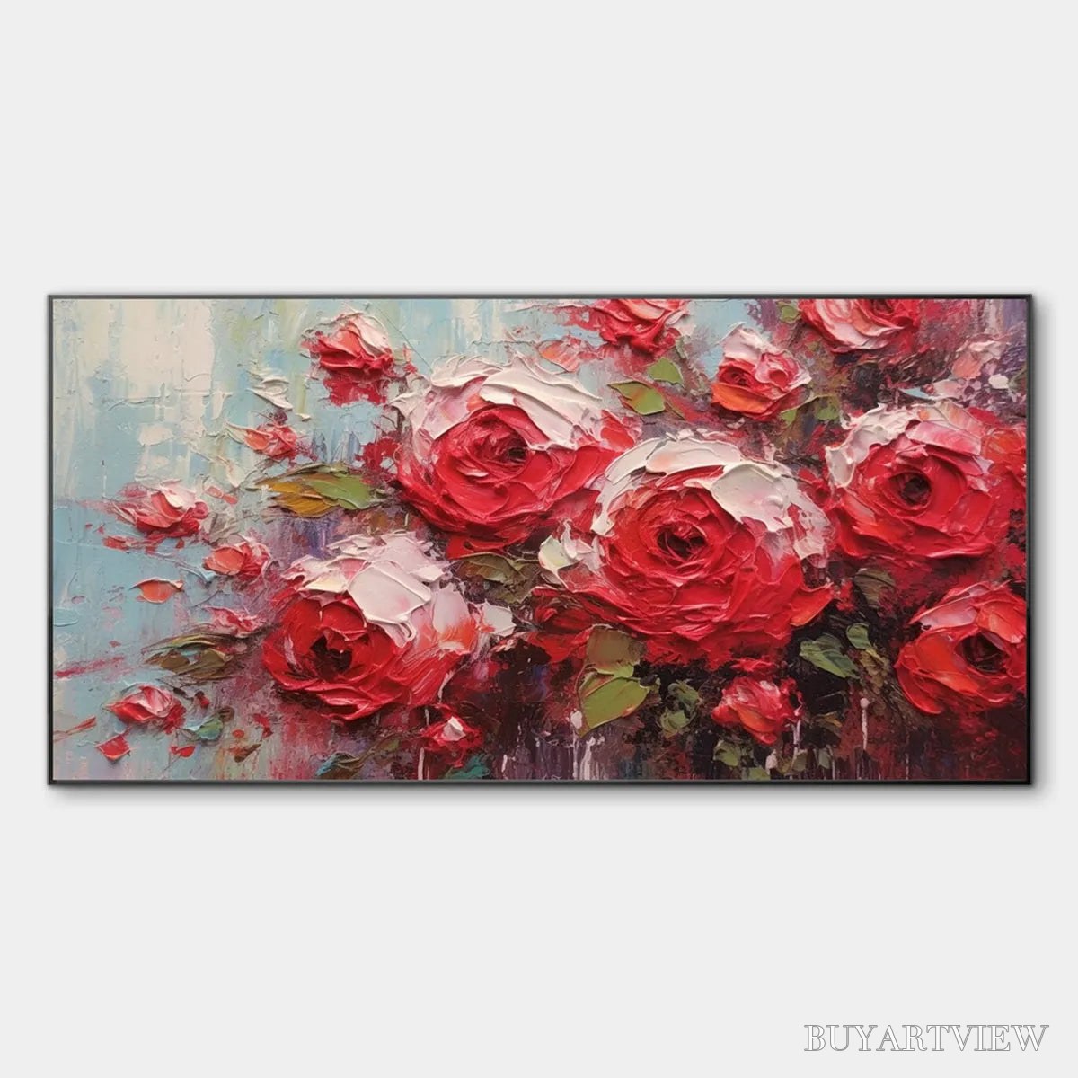 ARTOVITAS Crimson Rhapsody – Impasto Red Rose Painting - image 1