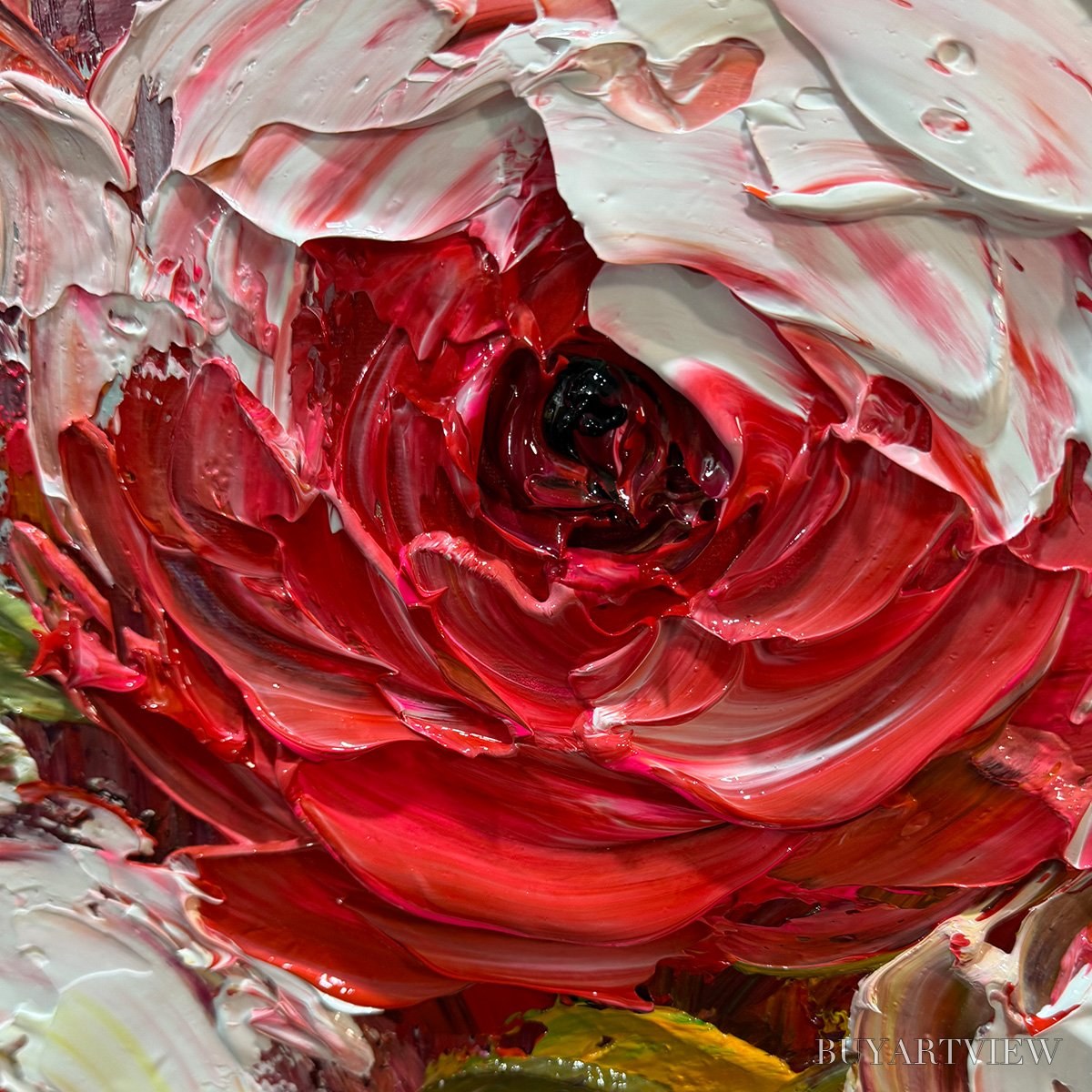 ARTOVITAS Crimson Rhapsody – Impasto Red Rose Painting - image 3