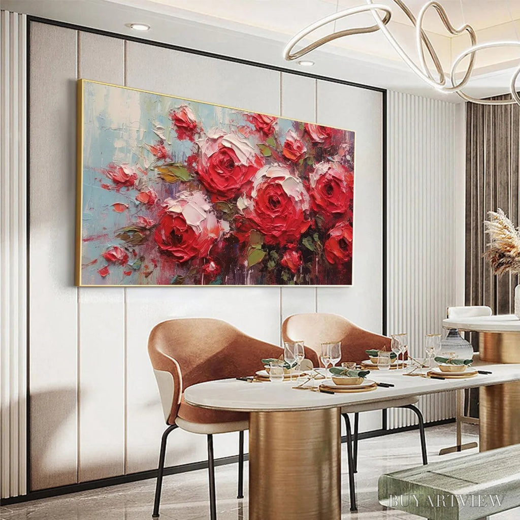 ARTOVITAS Crimson Rhapsody – Impasto Red Rose Painting - image 4
