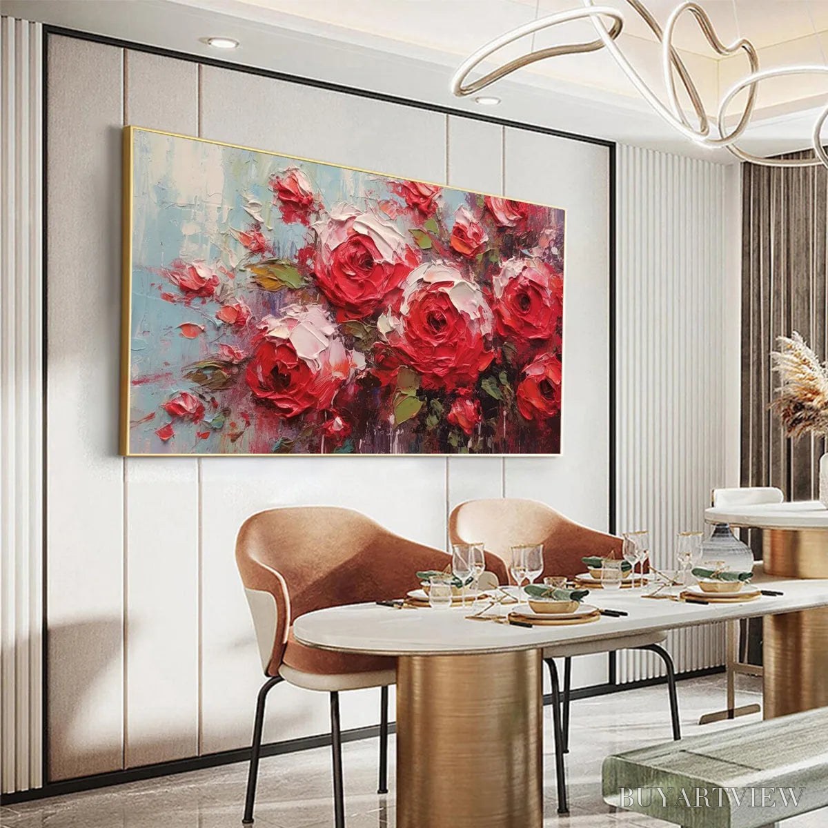 ARTOVITAS Crimson Rhapsody – Impasto Red Rose Painting - image 4