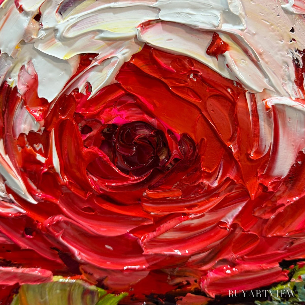 ARTOVITAS Crimson Rhapsody – Impasto Red Rose Painting - image 5