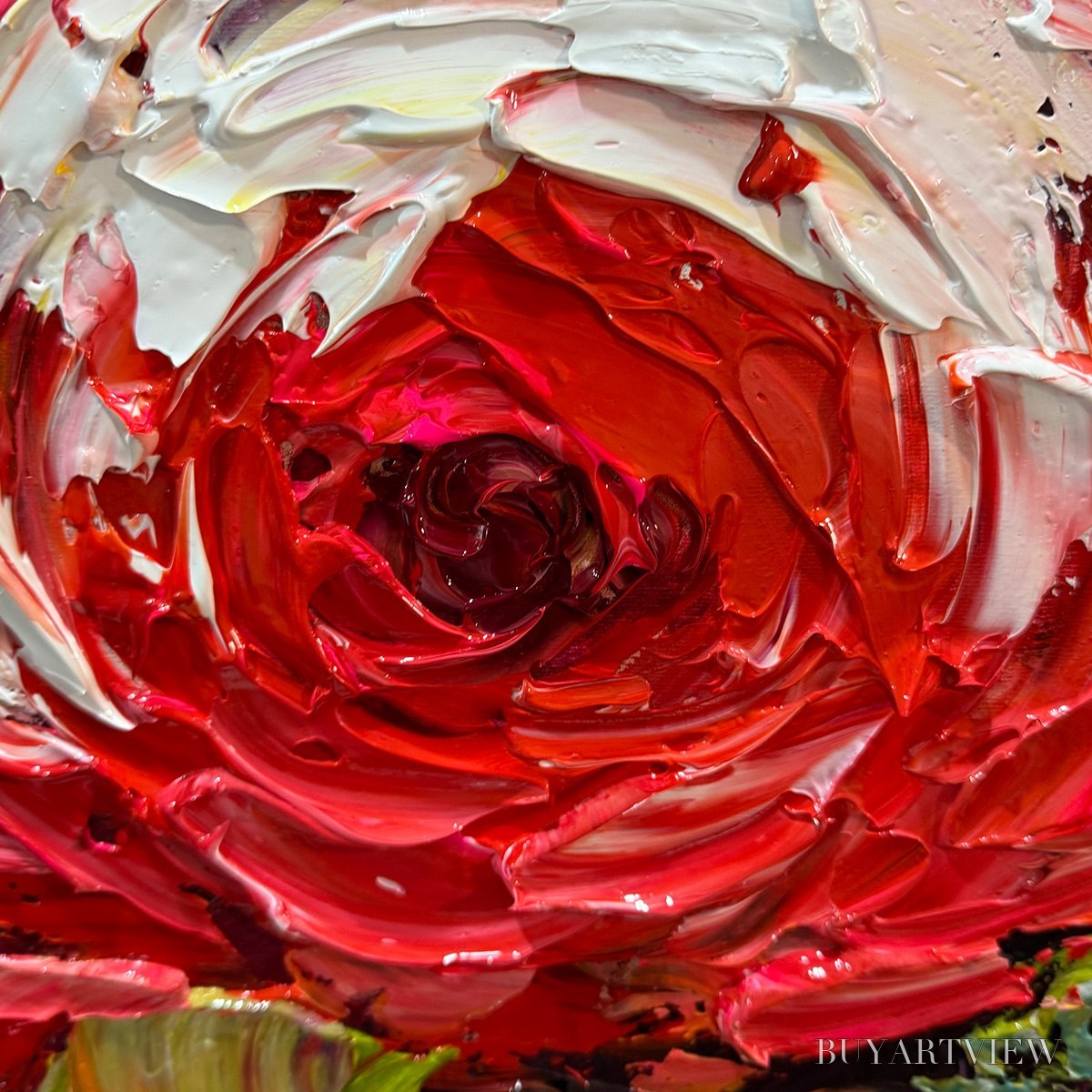 ARTOVITAS Crimson Rhapsody – Impasto Red Rose Painting - image 5